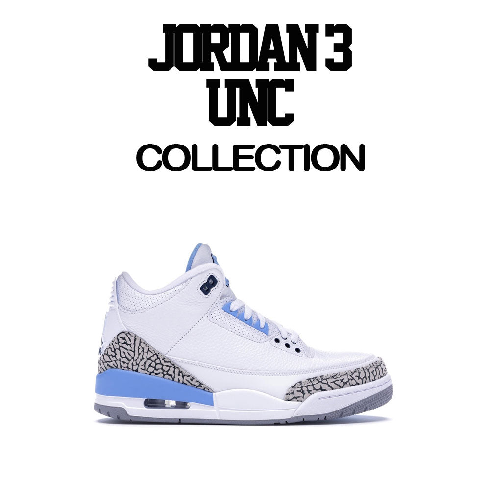 Jordan 3 UNC sneaker tees match retro 3s Carolina blue sneakers.