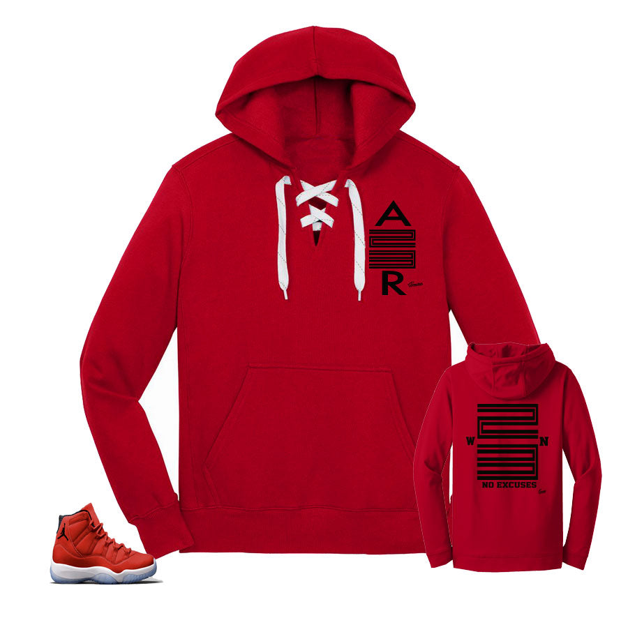 Jordan 11 win like 96 laces hoody to match gym red 11's.