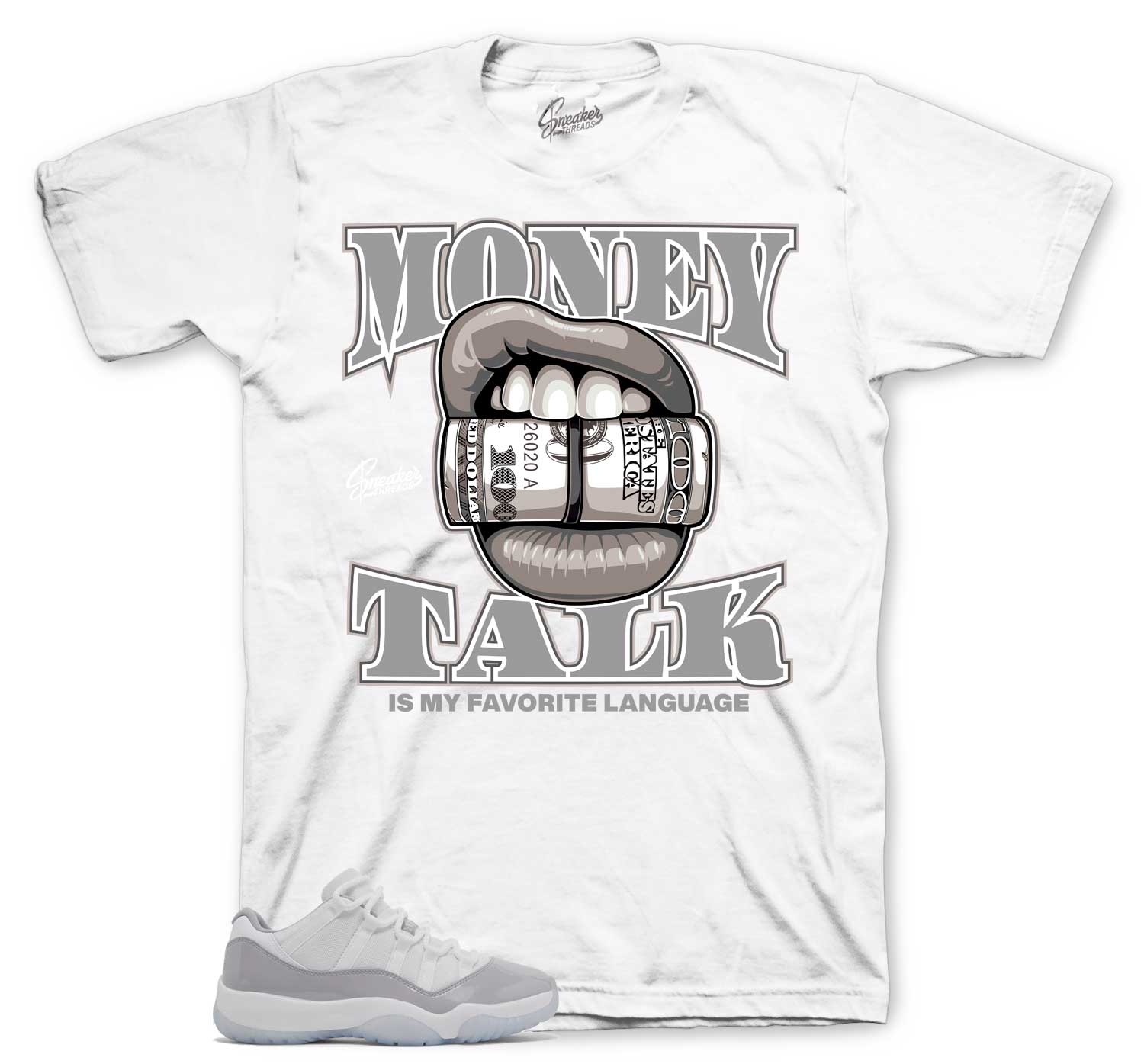 Retro 11 Cement Grey Shirt - Money Talk - White