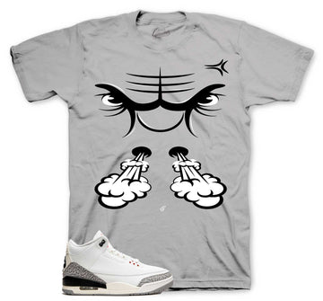 Retro 3 White Cement Reimagined Shirt - Raging Face - Grey