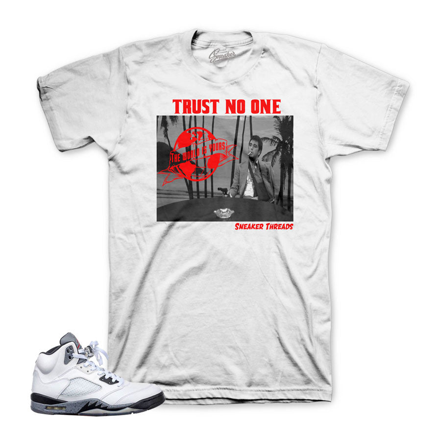 The freshest sneaker shirts match Jordan 5 cement shoes.
