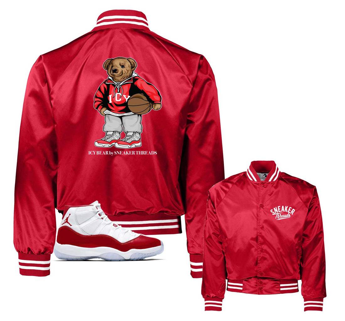 Retro 11 Varsity Red Satin Jacket - Icy Bear