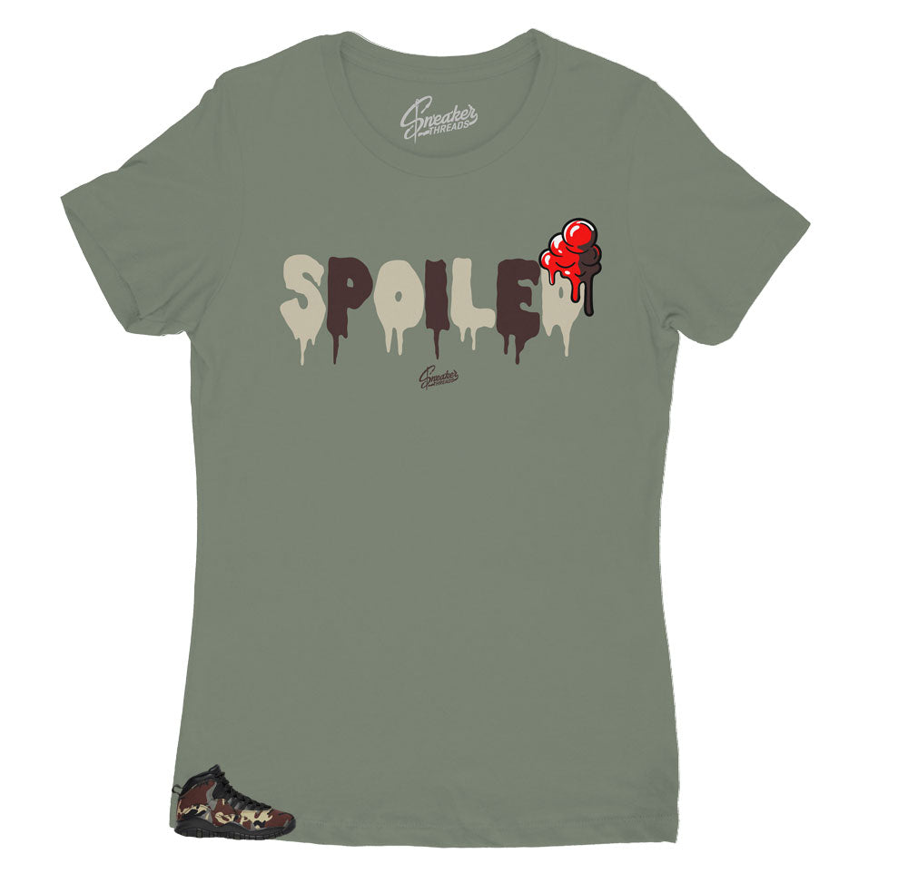 Womens jordan 10 woodland Camo sneaker matches womens tee collection designed to match