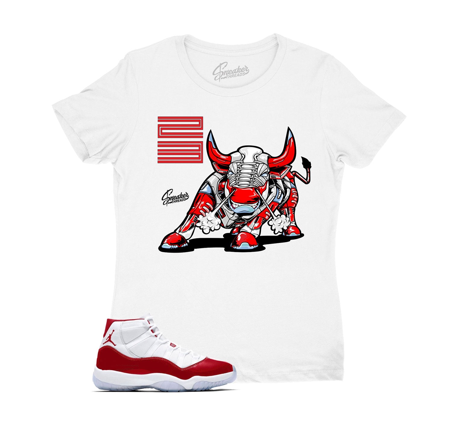 Womens Varsity Red 11 Shirt - Bull - White