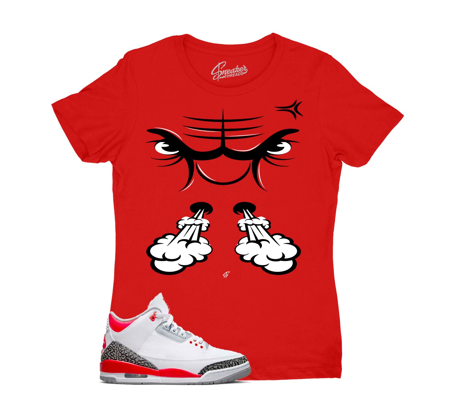 Womens Fire Red 3 Shirt - Raging Face - Red