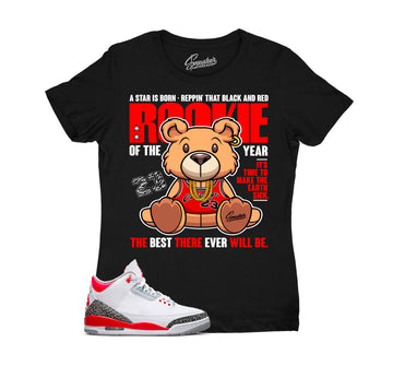 Womens Fire Red 3 Shirt - Rookie Bear - Black