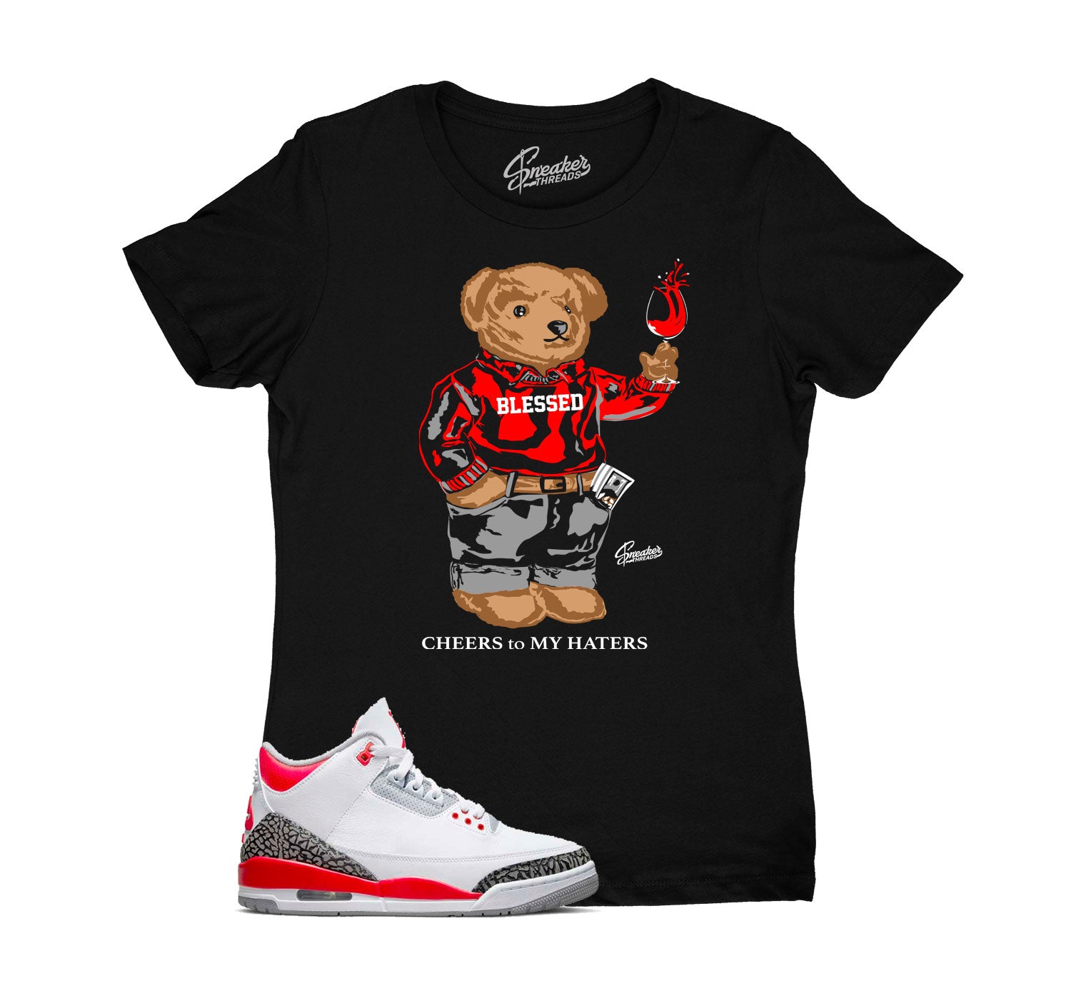 Womens Fire Red 3 Shirt - Cheers Bear - Black