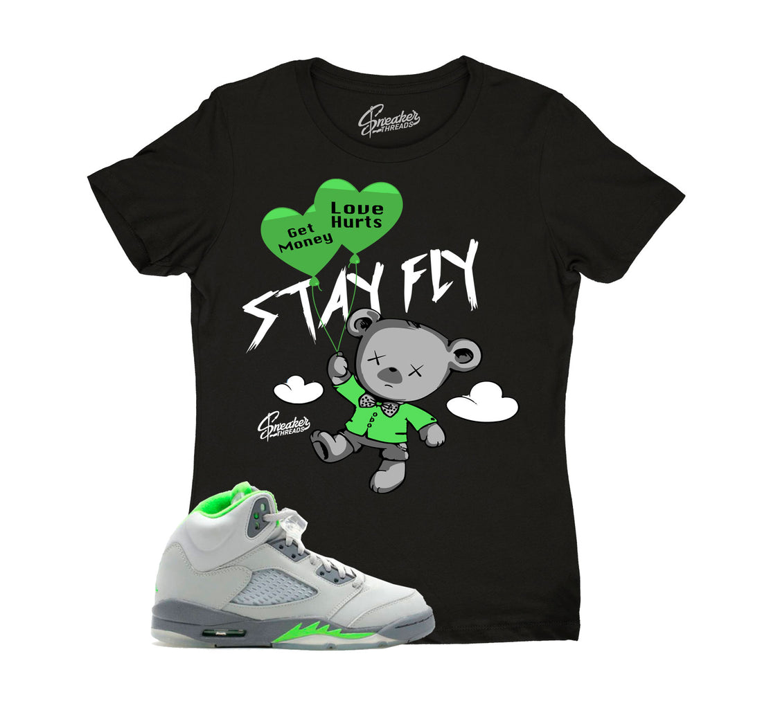 Ladies Jordan 5 green bean sneaker tees