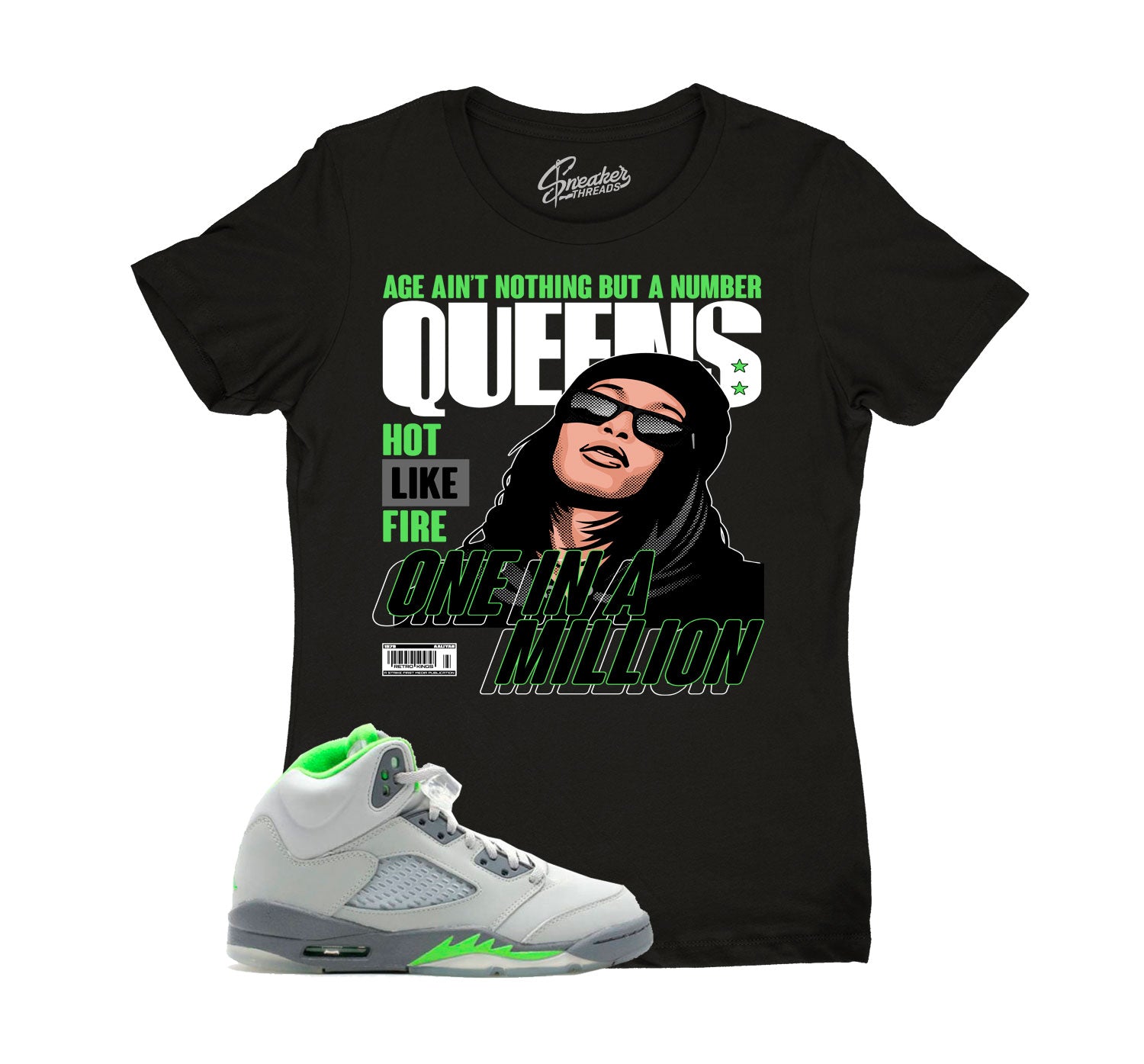 Ladies Jordan 5 green bean sneaker tees