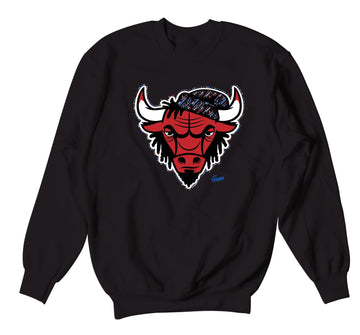 Rasta Bull Black Sweater fit fit to match Jordan 4 Loyal Blue