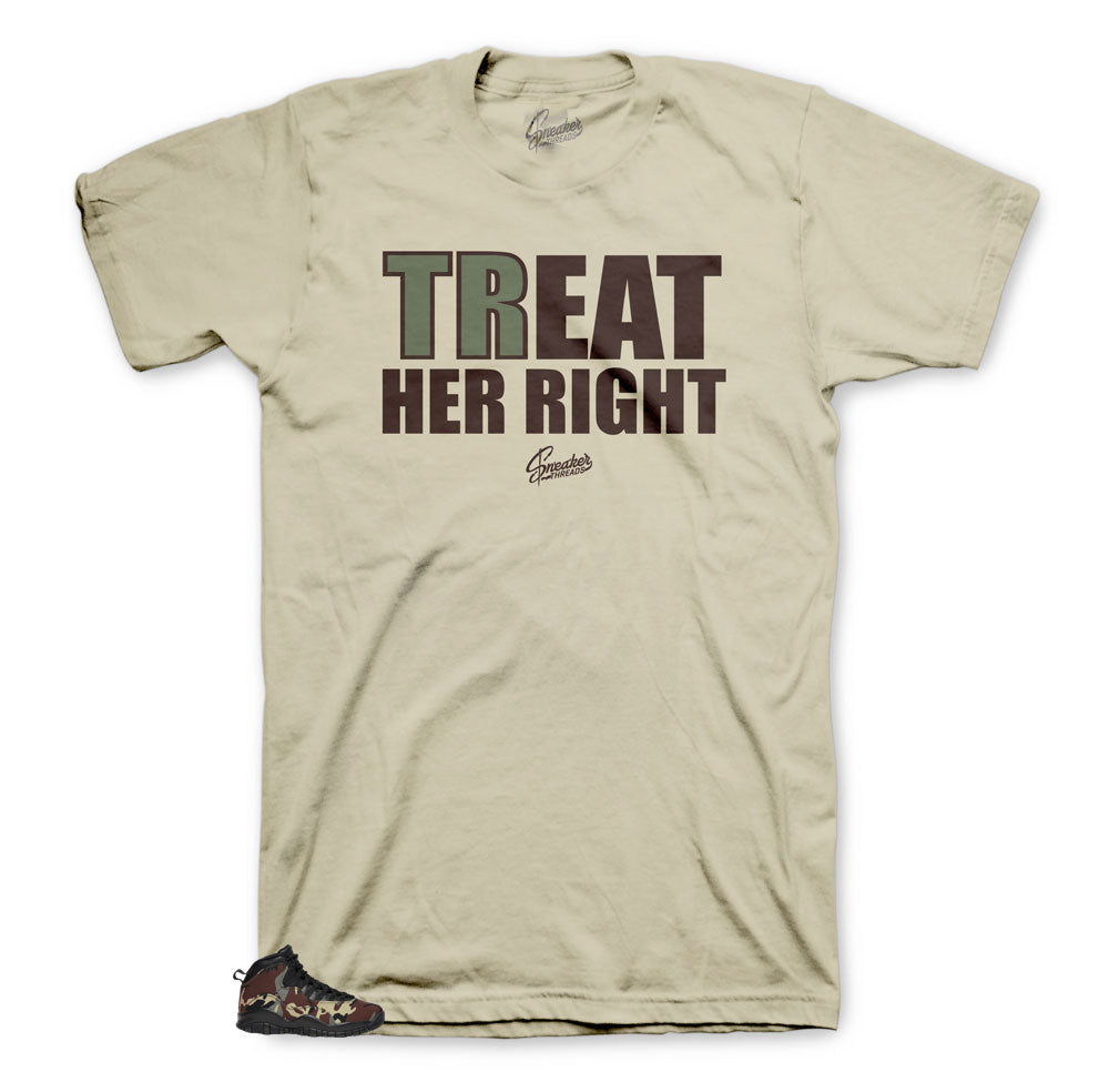 Jordan 10 Woodland Treat her right shirt to match sneakers
