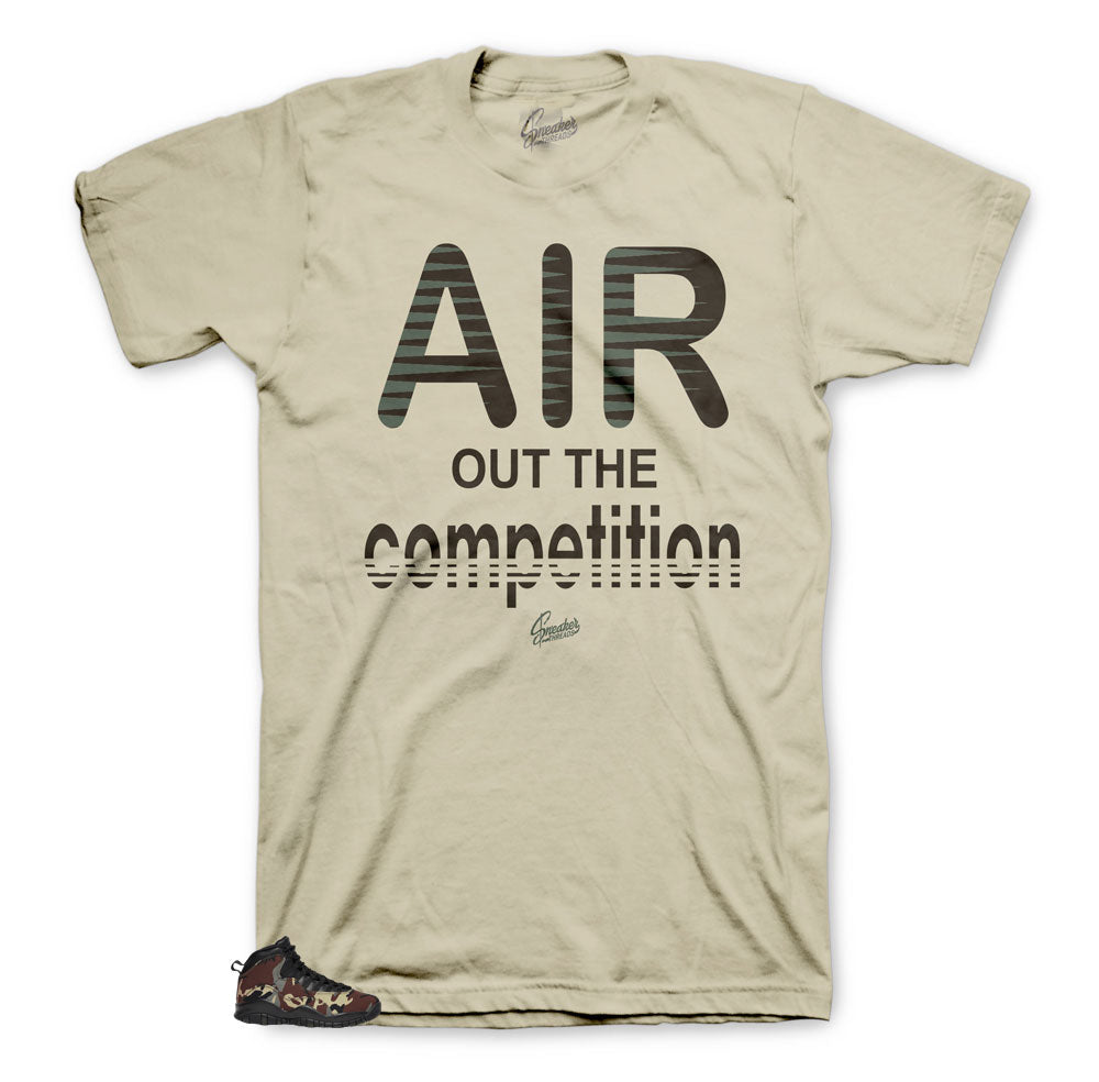 Jordan 10 Woodland Air Out the competition tee for shoes fit 